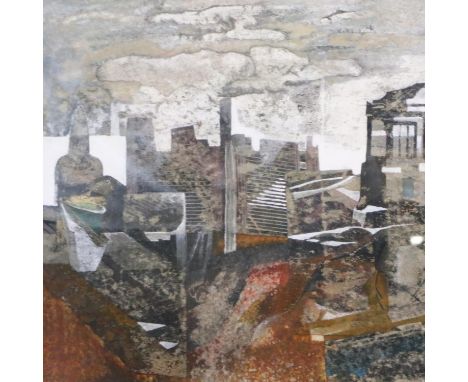 Ulrich West (Wigan contemporary) mixed media on paper, Goodbye Dolly, purchased 1989, labels verso, 15 x 15 cm. P&amp;P Group