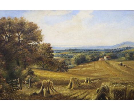 Late 19th/early 20th century unattributed oil on board, Haystacks, 47 x 31 cm, unsigned. P&amp;P Group 3 (£25+VAT for the fir