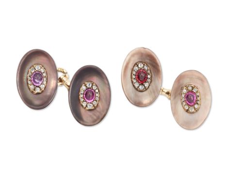 August Frederik Hollming for Fabergé (1854-1915). A pair of late 19th/early 20th century Russian mother-of-pearl, ruby and di
