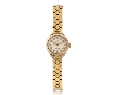 Rolex. A 9ct gold manual wind bracelet watchChester hallmark for 195917 jewel manual wind movement, silvered dial with applie