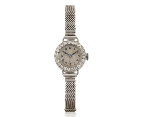 Recta. An 18ct white gold and diamond set cocktail watchBirmingham hallmark for 193017 jewel manual wind movement, silvered d