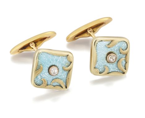 Rudolf Veide (1874-1915). A pair of Russian Art Nouveau diamond and guilloché enamel cufflinks, St Petersburg, 1908-1915, eac
