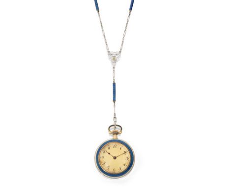 An early 20th century gold and enamel fob watchCirca 191015 jewel Swiss lever movement,  numbered 59157, circular champagne d