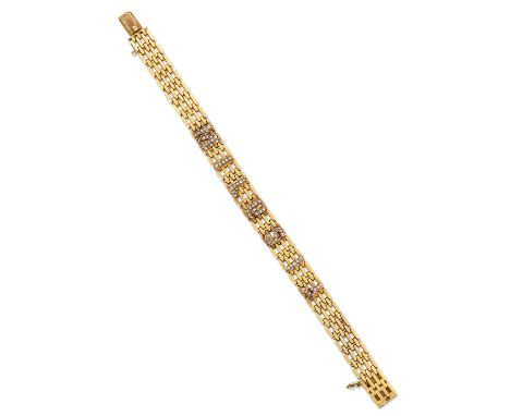 An Austro-Hungarian gold diamond-set bracelet, with applied rose-cut diamond set letters spelling 'Milusia' (four diamonds de