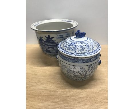 CHINESE PLANTER & CHINESE JAR WITH COVER