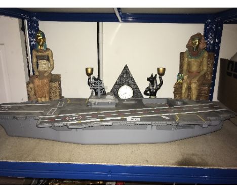 EGYPTIAN FIGURES CLOCK & AIR CRAFT CARRIER