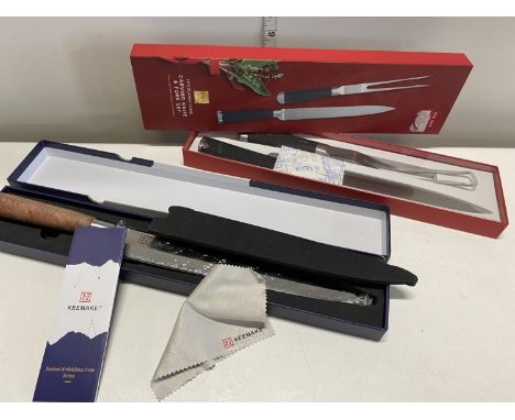 A M&amp;S boxed carving knife and fork set and a Japanese Sashimi knife (UK post only) 