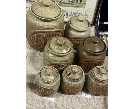 A selection of Mid Century ceramic kitchen storage jars. shipping unavailable 