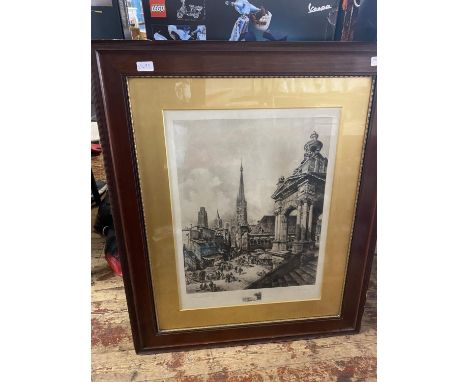 A large Victorian lithograph in oak frame 'Rouen' 97x80cm, shipping unavailable 