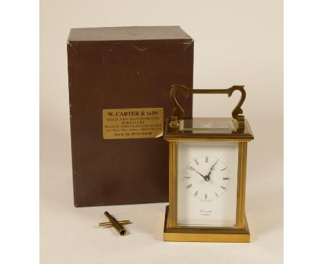 A Comitti, London Cromwell brass carriage clock, c.1977, model C088TP, the 7 jewel movement signed Made in England, box, key,