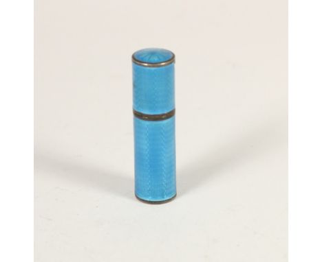 A silver and blue guilloche enamel scent bottle, Glasgow import 1924, with screw lid and removeable bottle, 5.5cm