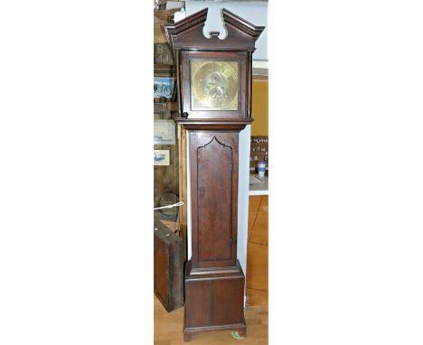 John Wyld, Nottingham, a George III oak eight day longcase clock, c.1750/60, the 11 1/2" brass dial with date aperture and su