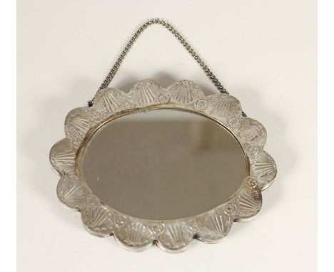 A silver mounted wall mirror, stamped AVC 900, with embossed decoration, 14 x 11cm, loaded, case