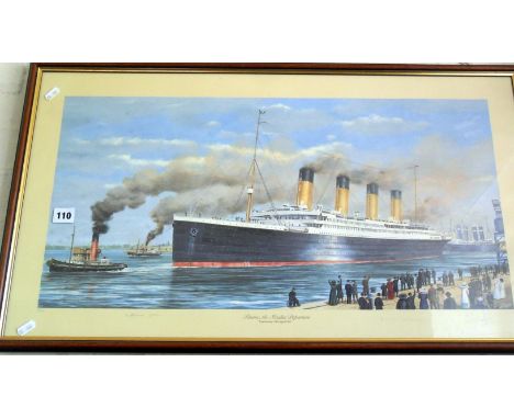Limited Edition signed colour print (37 of 850) by S.W. Fisher of the Titanic titled “Titanic, the Maiden Departure”, also si
