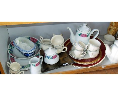 Shelf of assorted china teaware and plates etc