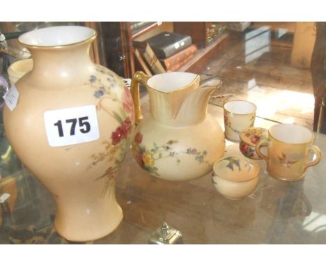 Six Royal Worcester blush ivory items - vase, jug (A/F) and four smaller pieces (two A/F)