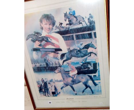 A Michael HESLOP colour print of the jockey John Francome, signed, dedicated & dated