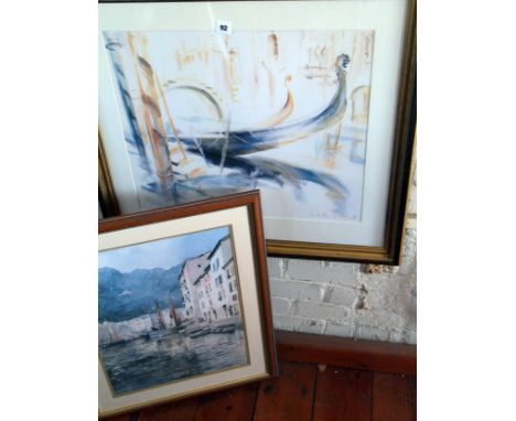 Tabitha SALMON (20th c.) signed limited edition colour print of stylised gondolas, and another print