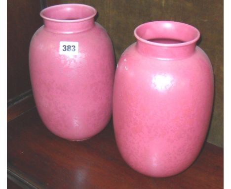 Pair of pink glazed Poole pottery vases