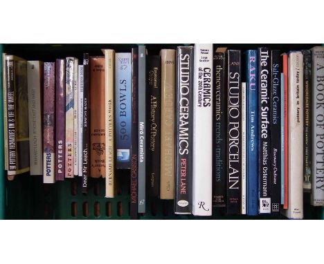 Collection of studio pottery reference books relating to studio porcelain, glazes and surfaces, pottery production, as well a