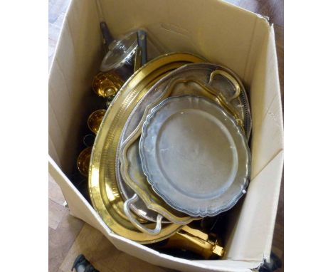 Quantity of copper kitchenalia, eight goblets, gold coloured flask etc. Condition report: see terms and conditions