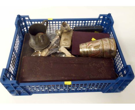 Cased silver christening fork and spoon, 5 silver spoons and button hook, cased set of plated servers, cased set of forks and