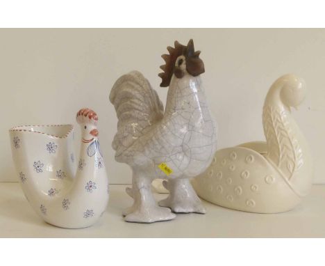 Rye Pottery cockerel vase, Beswick vase, and a Raku studio pottery hen marked S.D. Condition report: see terms and conditions