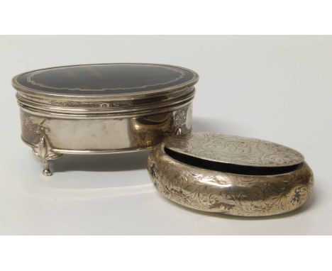 oval silver and tortioshell jewellery box on cabriole legs and oval silver snuff box Condition report: see terms and conditio