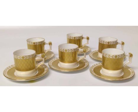 Six Clive Christian (Royal Worcester) empire flame coffee cans and saucers. Condition report: see terms and conditions