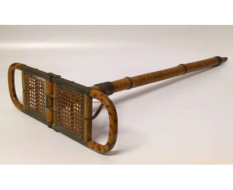 Edwardian bamboo shooting stick, the folding top with canework seat, 90cm long  Condition report: see terms and conditions