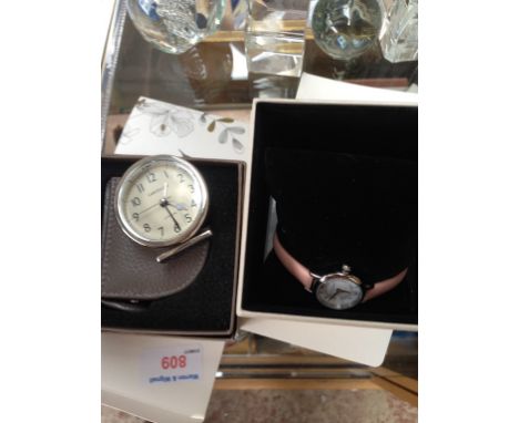 A LASCELLES TRAVEL CLOCK AND A OLIVIA-BURTON WRISTWATCH C