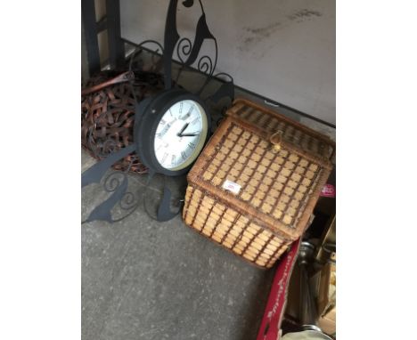 WICKER BASKET, OUTDOOR CLOCK ETC