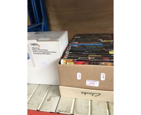 A SMALL BOX OF PC GAMES AND AN LED LIGHT