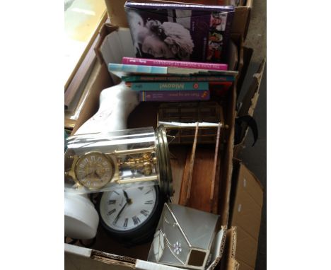 A BOX OF MISC. INCLUDING A CLOCK  T3
