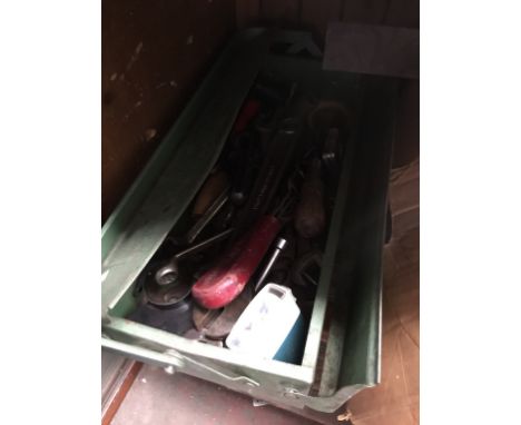 A METAL TOOL BOX WITH TOOLS