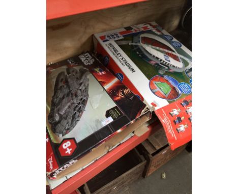 A STAR WARS TOY AND LEGO TYPE WEMBLEY STADIUM MODEL