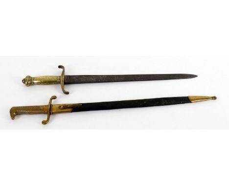 
	
		Militaria- a Prussian side arm, F Horster Solingen, assorted marks to brass handle and stamped with crowned 'FW, 59', 61