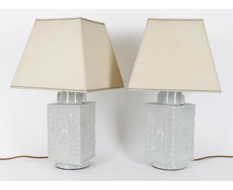 
	
		Lighting to include- a pair of Chinese crackle glazed twin light table lamps, raised decoration and twin handles in the 