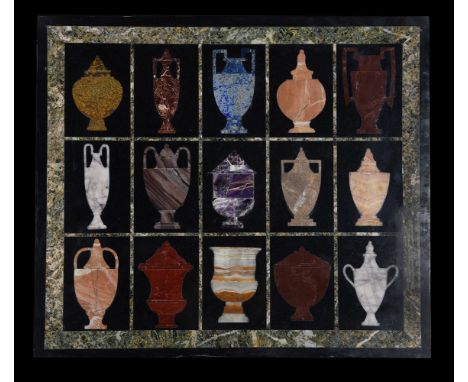 
	
		A Neo-classical style specimen marble and hardstone panel of vases, contemporary, 52 by 59cm overall.
		
		Condition Rep