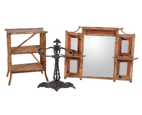 
	
		Assorted to include a Carron Foundry- a cast iron umbrella stick stand, 67.5cms high; together with a bamboo hall mirror