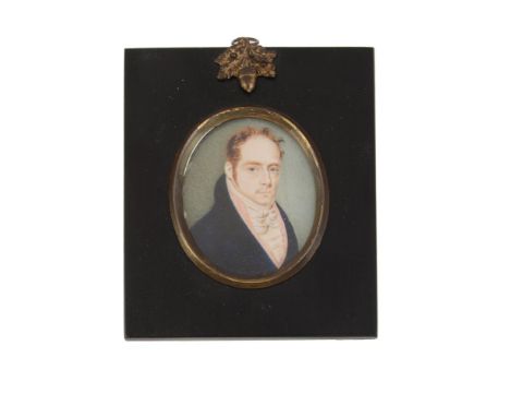 
	
		Y&nbsp;Early 19th century English school- a portrait miniature on ivory of a gentleman, blue coat with pink facings, ima