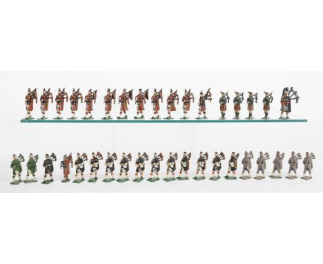 
	
		Britains and other makers from various Highlander Sets, Pipe bands, Band of the Guards, walking mules and other figures 