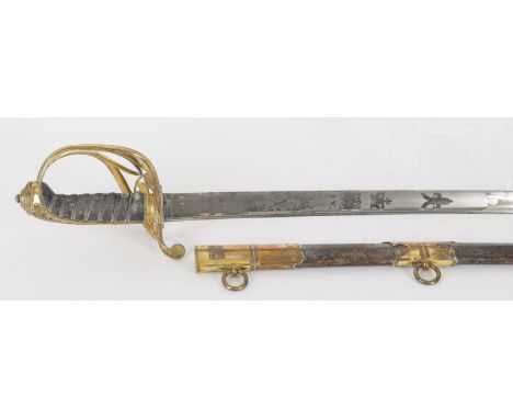 
	
		A William IV 1822 pattern infantry officer's sword, 32" pipe backed blade etched on both sides in panel with crowned rev