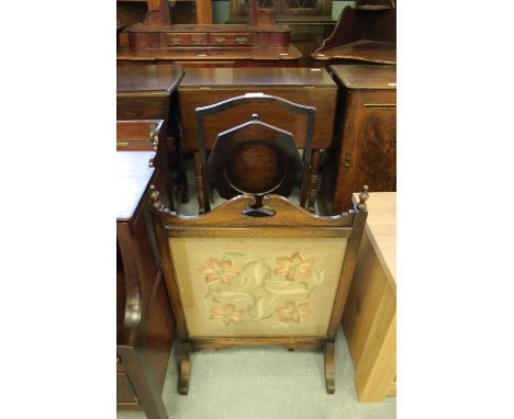 Embroidered fire screen and cake stand