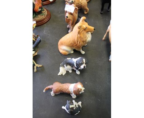 Beswick Yorkshire terrier, Sylvac collie and 3 spaniel figures