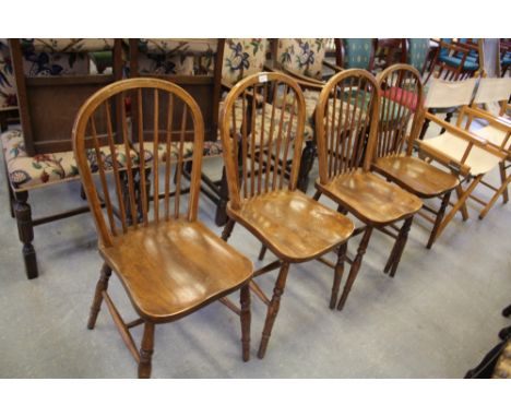 4 elm seated stick back chairs