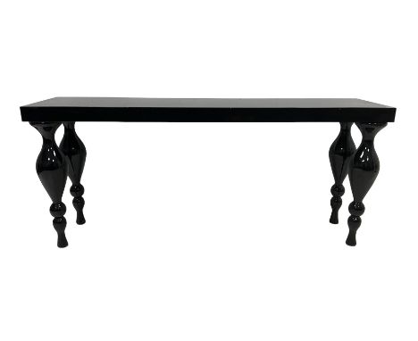 Barker &amp; Stonehouse - ebonised console table on turned supportsDimensions: Height:&nbsp;88cm&nbsp; Length/Width:&nbsp;200