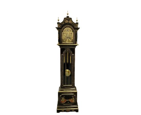 20th-century - Chinoiserie 8-day chiming longcase clock, with a profusely decorated case, pergoda pediment and fully glazed t