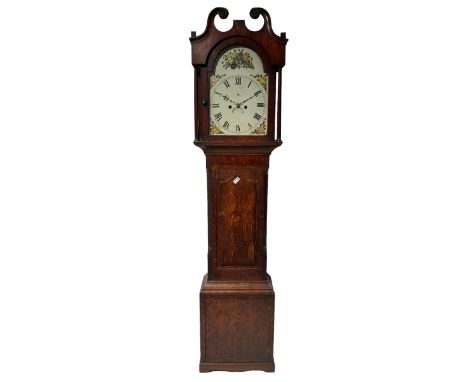 19th century longcase clock converted into cupboard, the trunk door and base panel hinged to reveal cupboardsDimensions: Leng