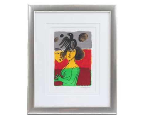 Corneille (Cornelis Guillaume van Beverloo) (1922-2010)Composition of man, woman and bird, color lithograph numbered 116/200,